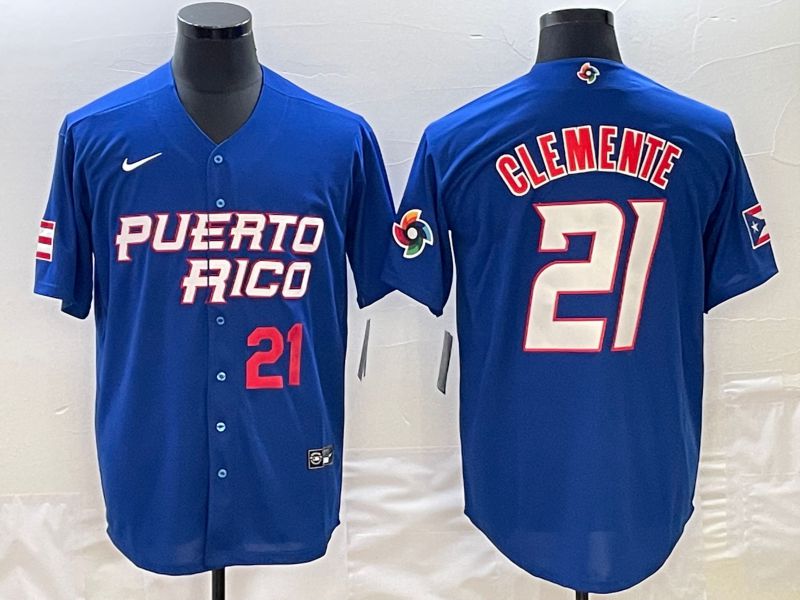 Men 2023 World Cub Puerto Rico #21 Clemente Blue Nike MLB Jersey6